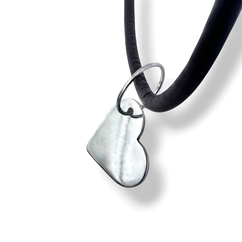 Heart-shaped pendant with leather cord